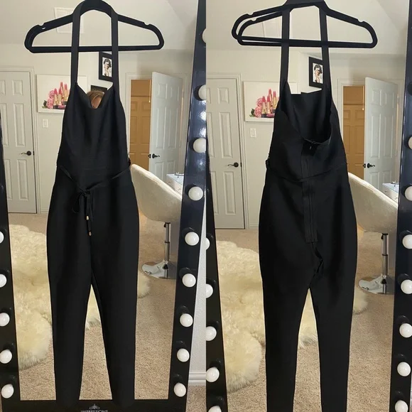 Bella: Bandage Jumpsuit w/ string belt -Black (Small) - Picture 4 of 4